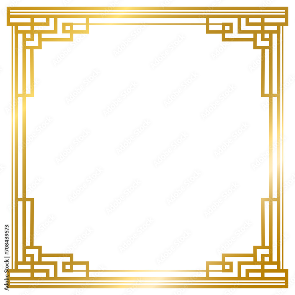 Art Deco gold frame, decorative frames, square gold frame, vintage frame, line geometric wedding label card frame, png transparent background