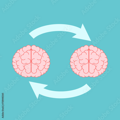 Two minds exchanging opinions. Communication, thoughts, mutual influence, discussion, idea, teamwork and brain transplant concept. Flat design. EPS 8 vector illustration, no transparency, no gradients photo