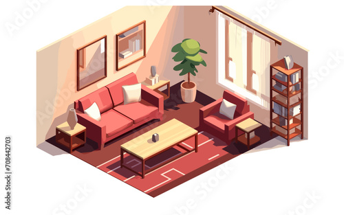 living room isometric vector flat minimalistic isolated illustration