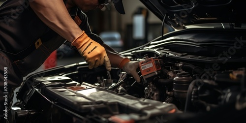 mechanic fixing a car engine © duyina1990
