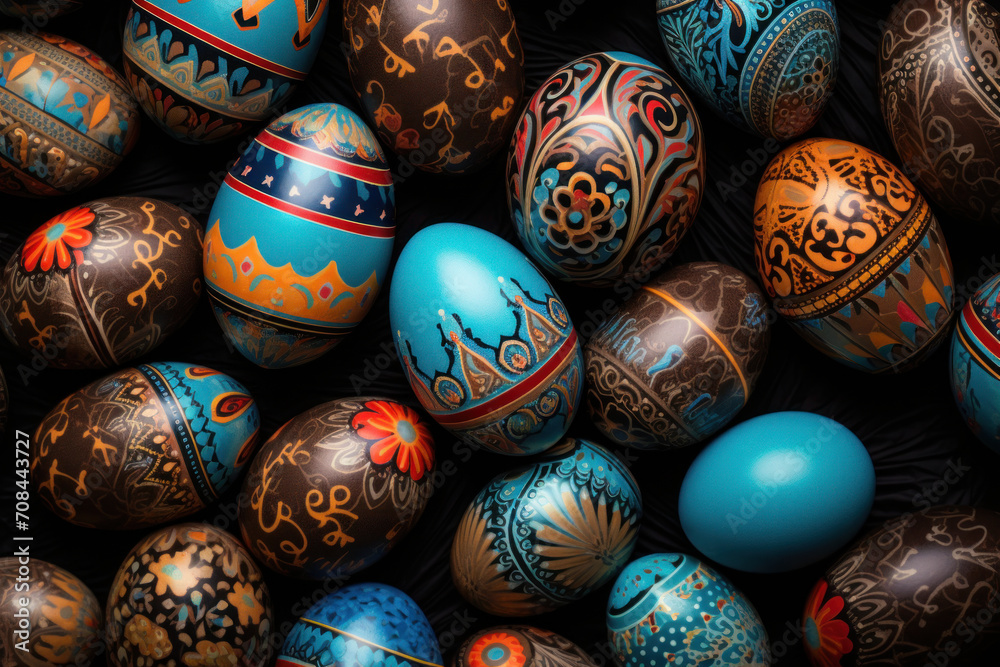 An exquisite collection of intricately decorated Easter eggs showcases a rich tapestry of traditional designs and colors An exquisite collection of intricately decorated Easter eggs showcases a rich tapestry of traditional designs and colors