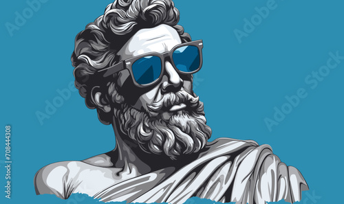 Greek statue in sunglasses isolated vector style with transparent background illustration photo