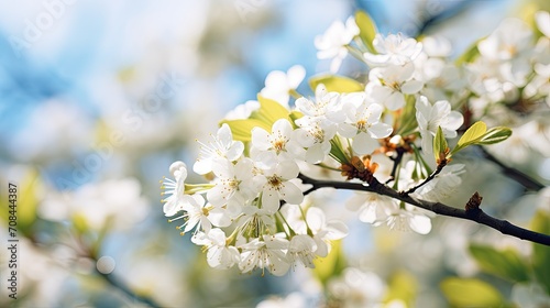 Tree blooms with white flowers.