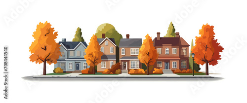 autumn street suburb district houses vector simple isolated illustration