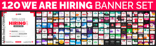 120 big mega bundle of We are hiring job vacancy social media post banner design set template. We are hiring job vacancy square web banner design bundle. Hiring banner set. Hiring Banner bundle.