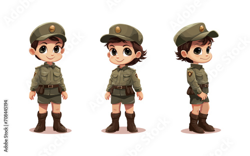 Kid wearing military uniform isolated vector style on isolated background illustration