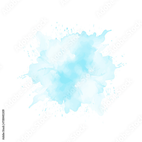 Abstract pattern with blue watercolor cloud on white background. Cyan watercolour water brash splash texture. Vector pastel color paint stain. Blue watercolor background