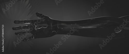 A reaching hand made of plastic transparent material.