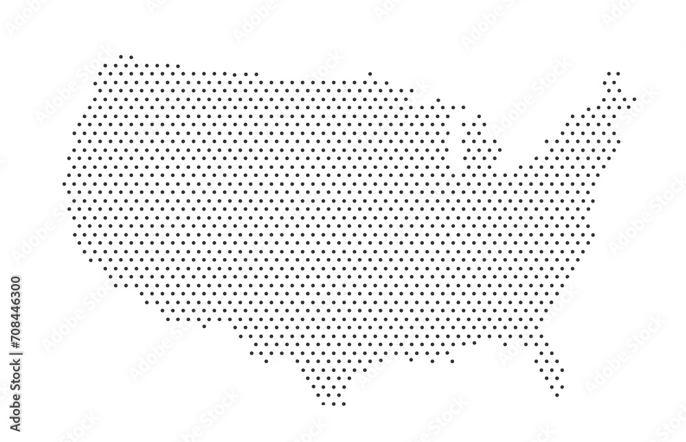 Fototapeta premium white color dot pattern vector illustration of United States map design template. dot American flag vector illustration.