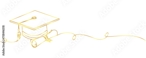 Vector graduation cap line art gold  photo