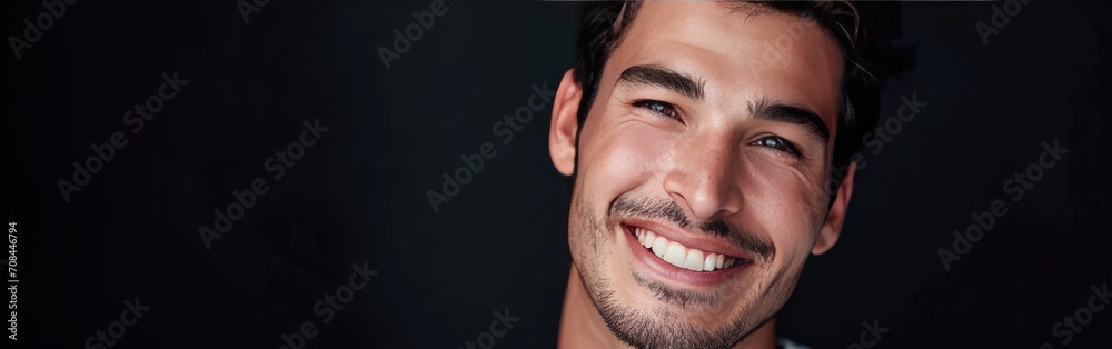 Fototapeta premium Handsome young smiling man black background