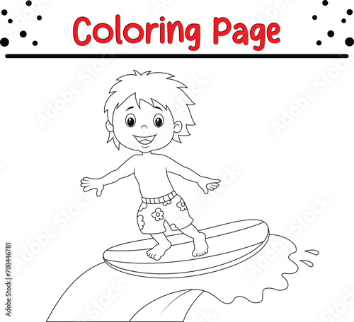 kids play surfing surfboard big wave Coloring page