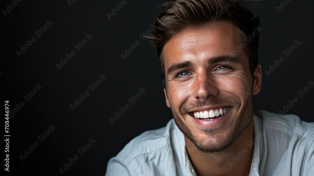 Fototapeta premium Smiling Man in White Shirt