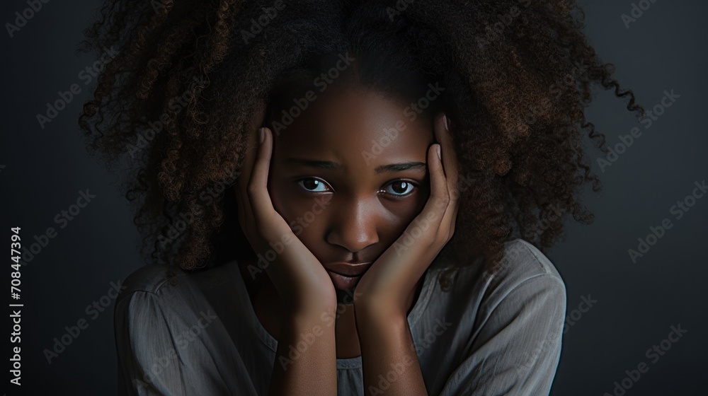 African woman worried expression due to depression or anxiety African woman worried expression due to depression or anxiety