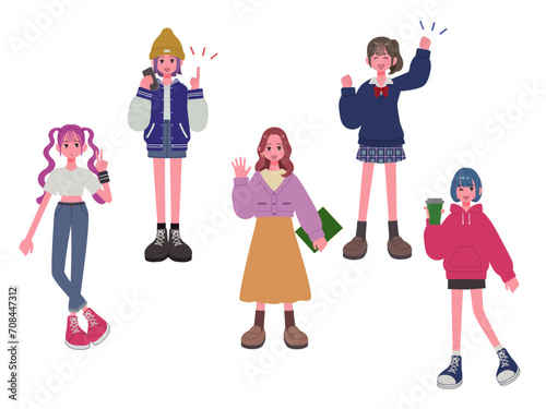 アニメ風女の子の表情とポーズのバリエーションセット