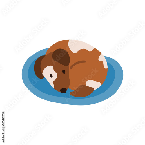  Sweet vector illustration capturing a curled-up puppy on a cushion. portraying a heartwarming moment of comfort and relaxation. Ideal for conveying warmth and charm in various design contexts.