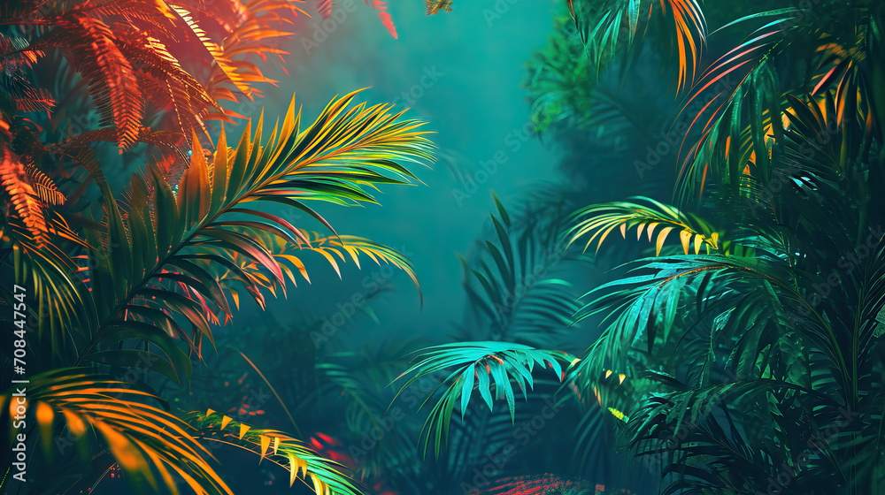 Techno Tropics: A Digital Jungle with Techno Turquoise, Neon Orange, and Digital Green