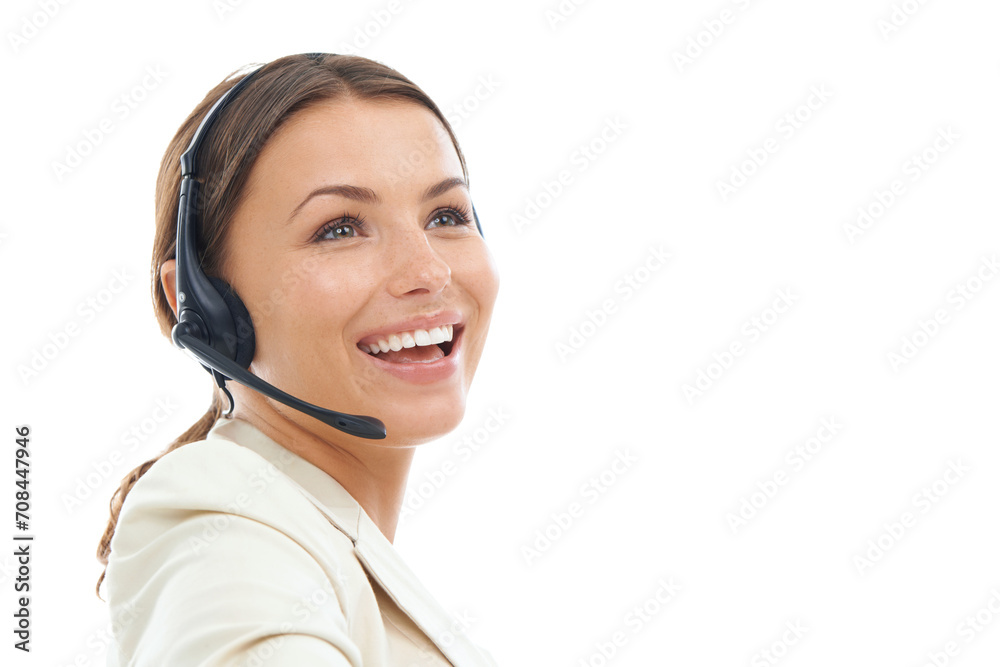 Happy woman, consultant and call center in customer service or telemarketing on a white studio background. Face of friendly person or agent smile with headphones for online advice on mockup space Happy woman, consultant and call center in customer service or telemarketing on a white studio background. Face of friendly person or agent smile with headphones for online advice on mockup space