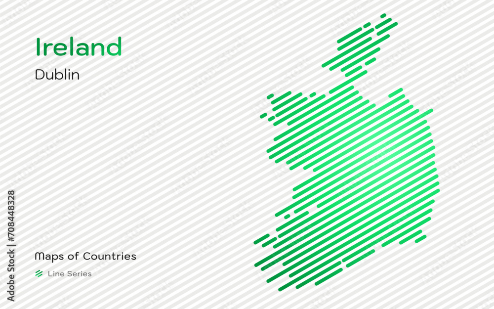 Fototapeta premium Ireland Map with a capital of Dublin Shown in a Line Pattern. Stylized simple vector map.