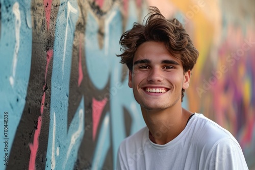 Handsome young smiling man grafitti background © BrandwayArt