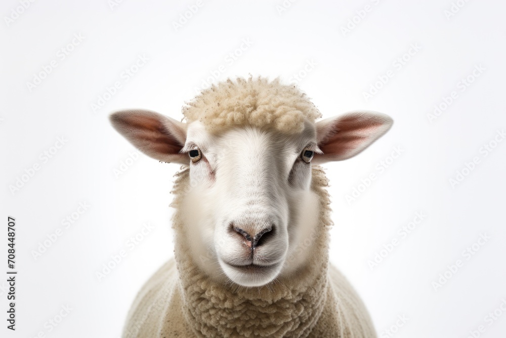 Portrait of white sheep looking at camera