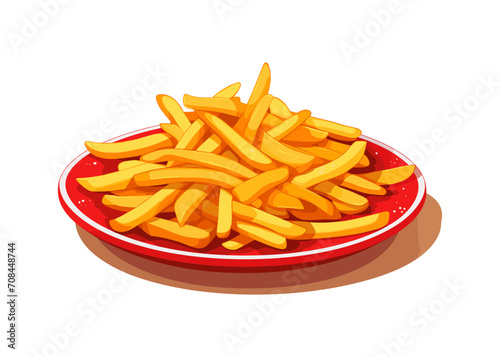 french fries on plate vector flat minimalistic isolated illustration