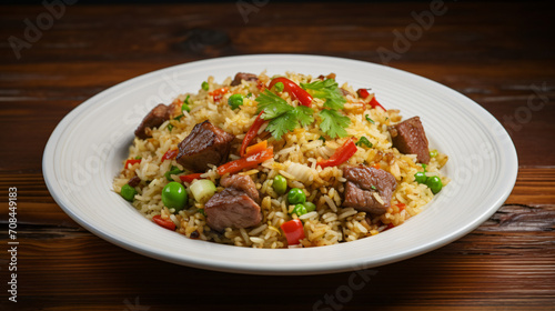  Fried rice with chopped vegetables and meat