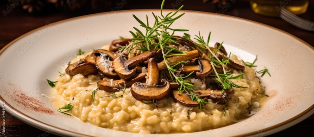 Risotto made with mushrooms and Parmesan cheese at home.