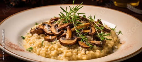 Risotto made with mushrooms and Parmesan cheese at home.