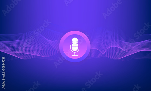 Voice assistant concept. Vector sound wave. Microphone voice control technology, voice and sound recognition. High-tech AI voice assistant. Sound symbol of smart technology. Vector illustration