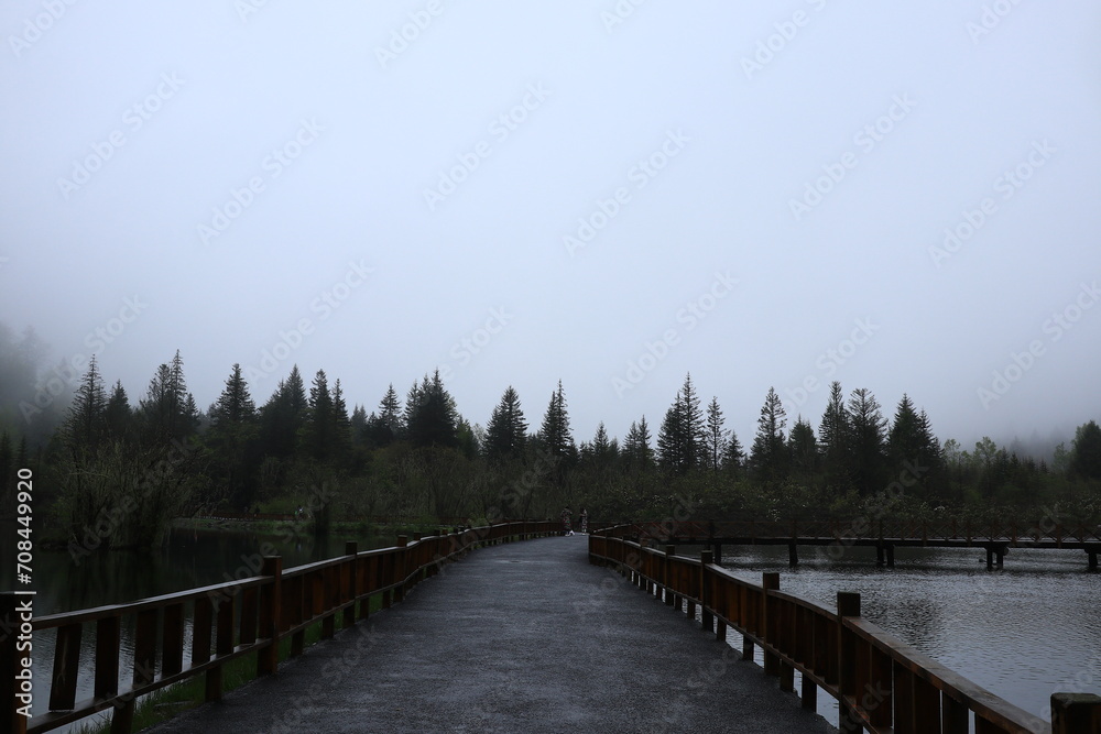 Naklejka premium wooden bridge over lake