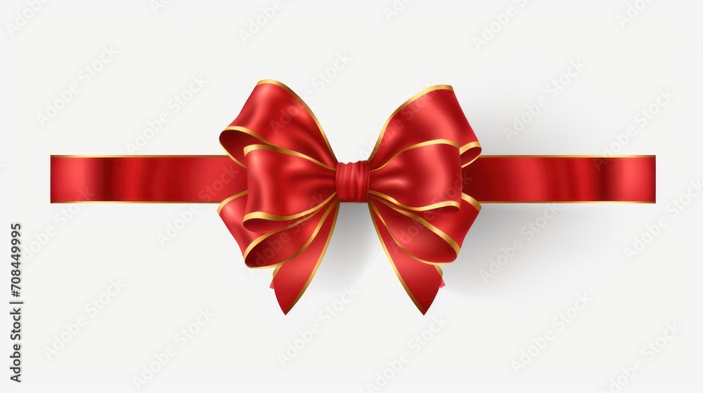 Red ribbon and bow with gold line isolated on white background Red ribbon and bow with gold line isolated on white background