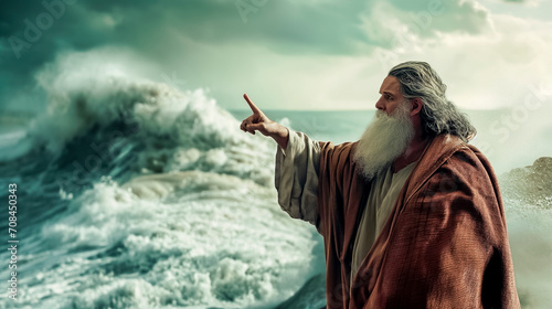Moses in his exodus from Egypt with the Hebrew people, parting the Red Sea in the pursuit of the Promised Land photo