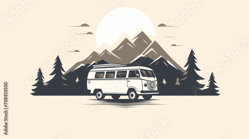 Travel Camper icon Black and White