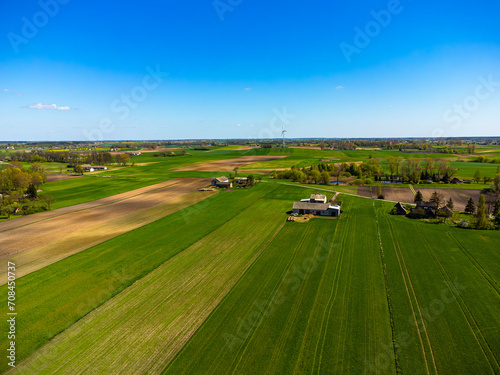 Aerial view, green fields. Poland, Europe