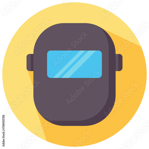 welder helmet round flat vector icon