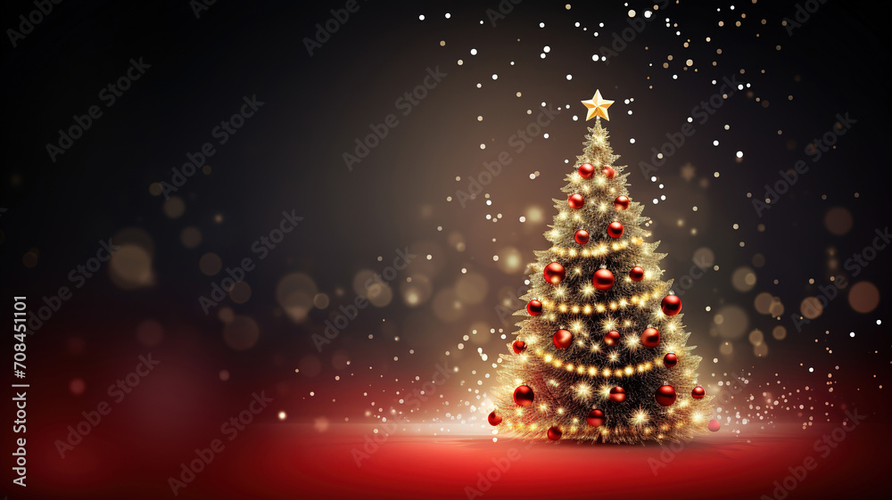 Sparkling gold and silver lights xmas tree Merry Christmas and Happy New Year