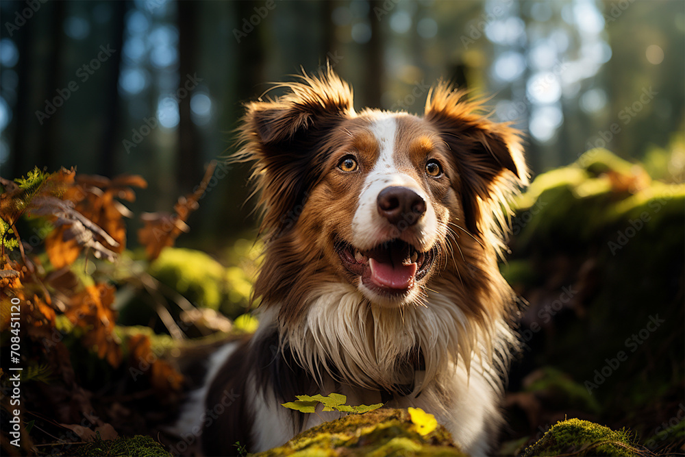 Dog in a beautiful autumn forest. Border collie on a walk in autumn. Dog in a beautiful autumn forest. Border collie on a walk in autumn.