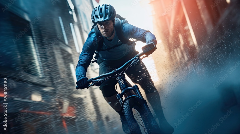 Fototapeta premium cyclist on an electric bike in a city