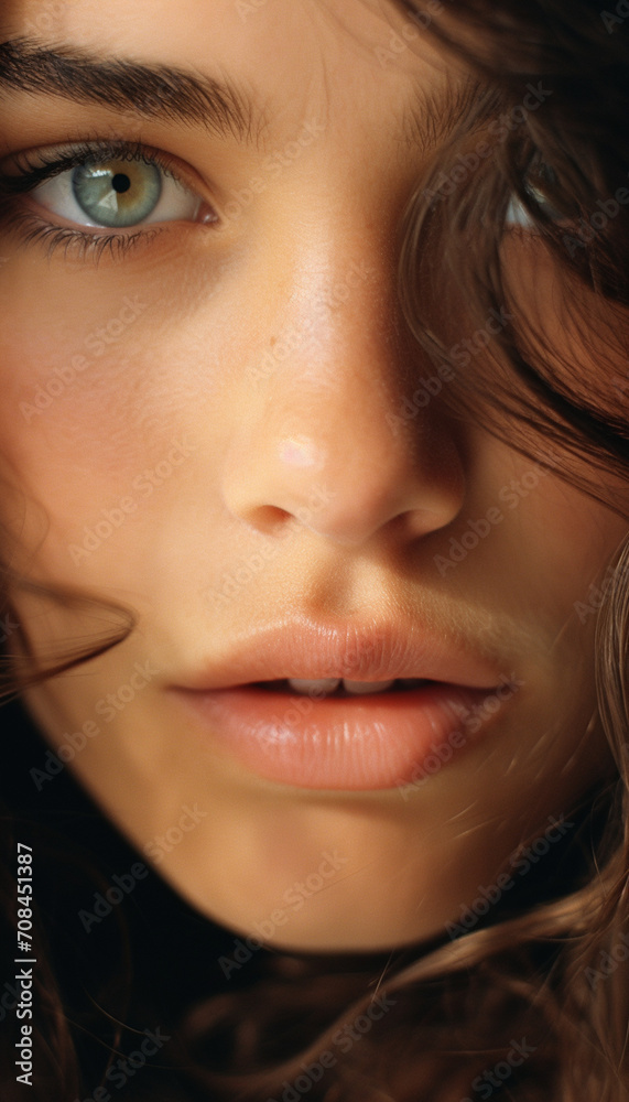 Close up to eyes of brown haired woman