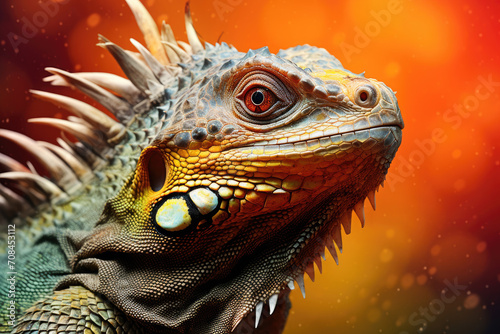 A close-up view of an iguana in the wild, revealing the unique textures and patterns of its skin. Explore the intersection of reptile life and natural ecology. © Mongkol