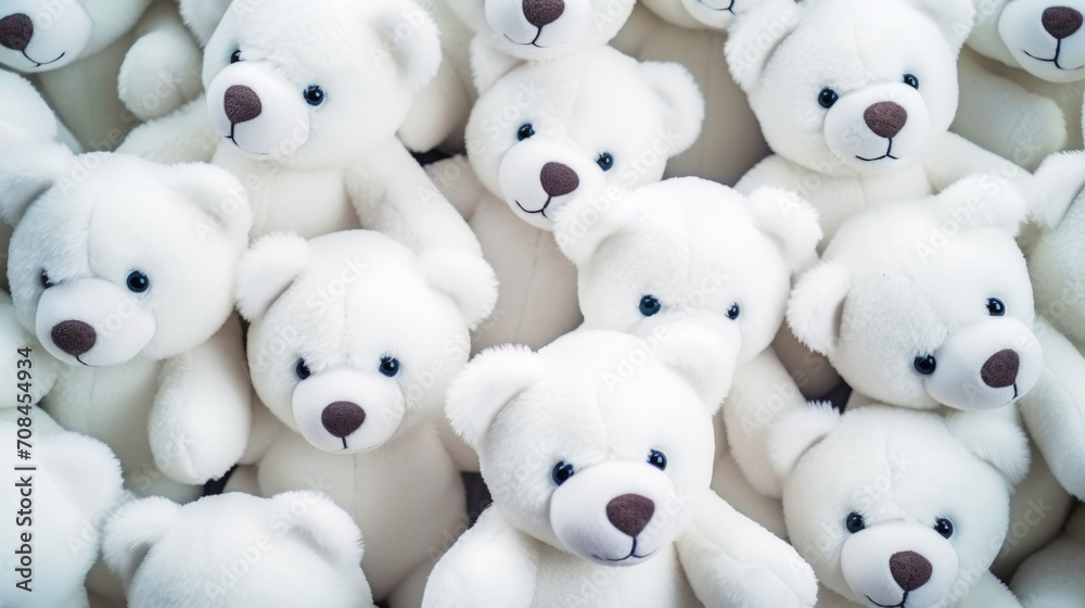 Teddy bears background. A lot of white soft toys. Generative AI Teddy bears background. A lot of white soft toys. Generative AI