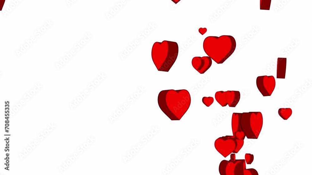 Stream of 3D cartoon hearts, likes from the bottom of the screen. Looping animation. Stream of 3D cartoon hearts, likes from the bottom of the screen. Looping animation.