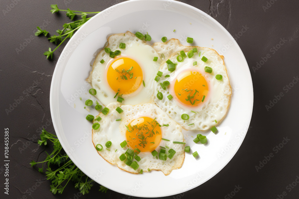 fried eggs with fresh green onions. top view, flat layout. close-up. chicken egg meal, protein-rich breakfast. cooking at home. fried eggs with fresh green onions. top view, flat layout. close-up. chicken egg meal, protein-rich breakfast. cooking at home.