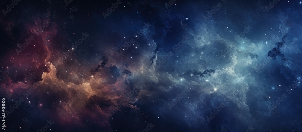 Cosmic-themed background with stars, constellations, galaxies, and celestial formations.