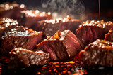 Super close-up photography, bokeh, the aroma of roast beef dices