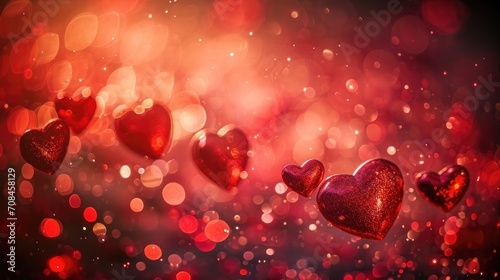 Red heart background, Bokeh lights background, Concept of love, Ai Generated
