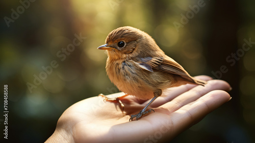 hand holding a cute little bird