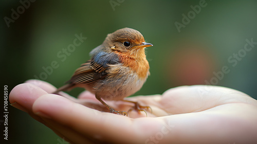 hand holding a cute little bird © fisher