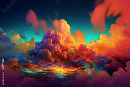 Colorful dreamlike clouds digital art. Ethereal cloudy multicolored smooth sky scene. Generate ai